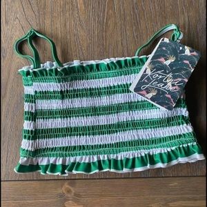 Kortni Jean Green and White Bandeau Swim Top size  Medium/ 6x - NWT